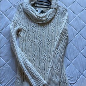 White House Black Market Ivory Cable Knit Cowl Neck Sweater